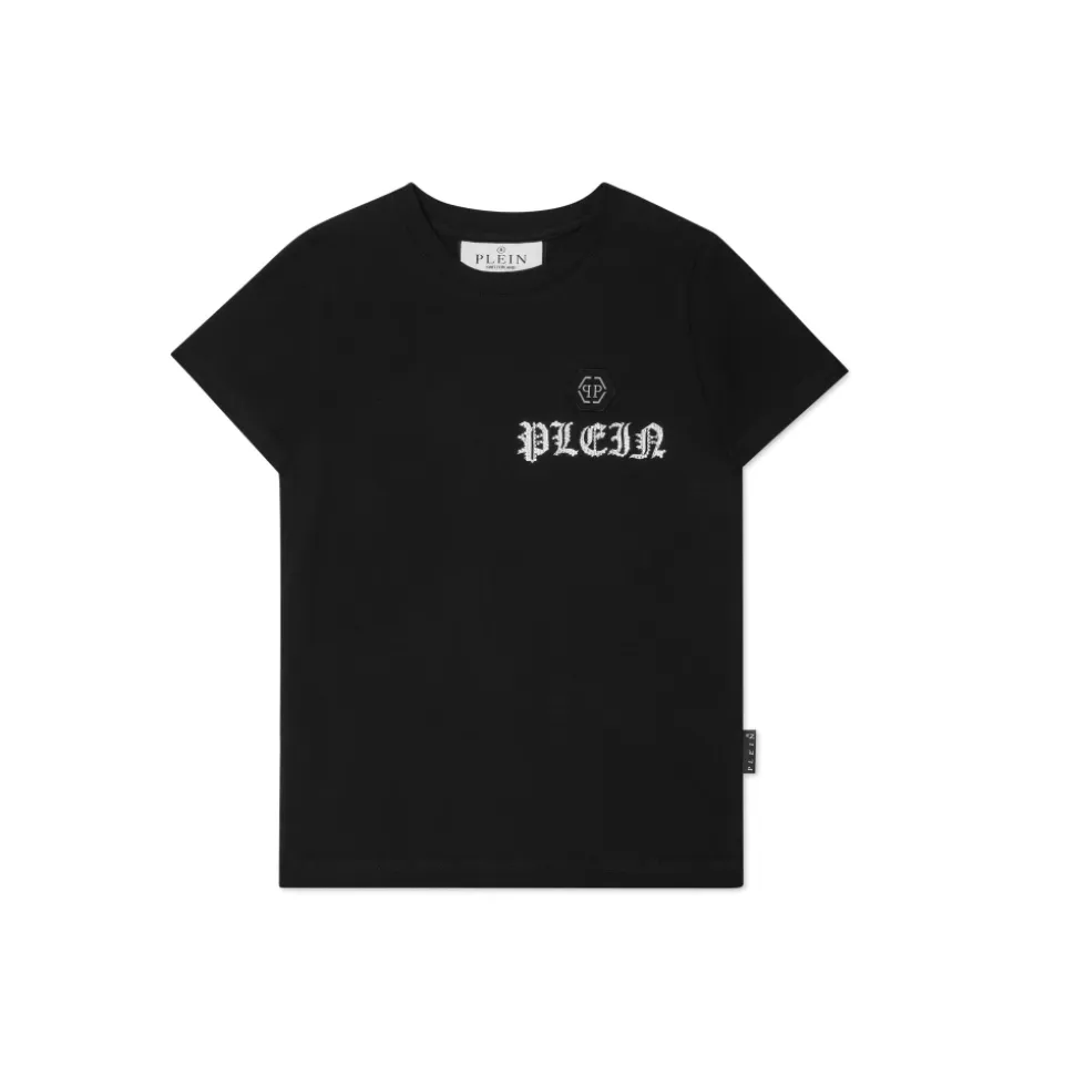T-shirt z Okrągłym Dekoltem SS z Kryształami Czaszka i Kości