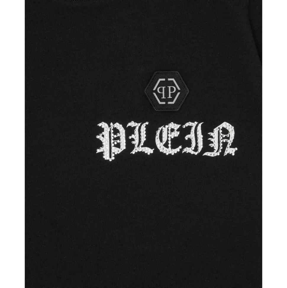 T-shirt z Okrągłym Dekoltem SS z Kryształami Czaszka i Kości