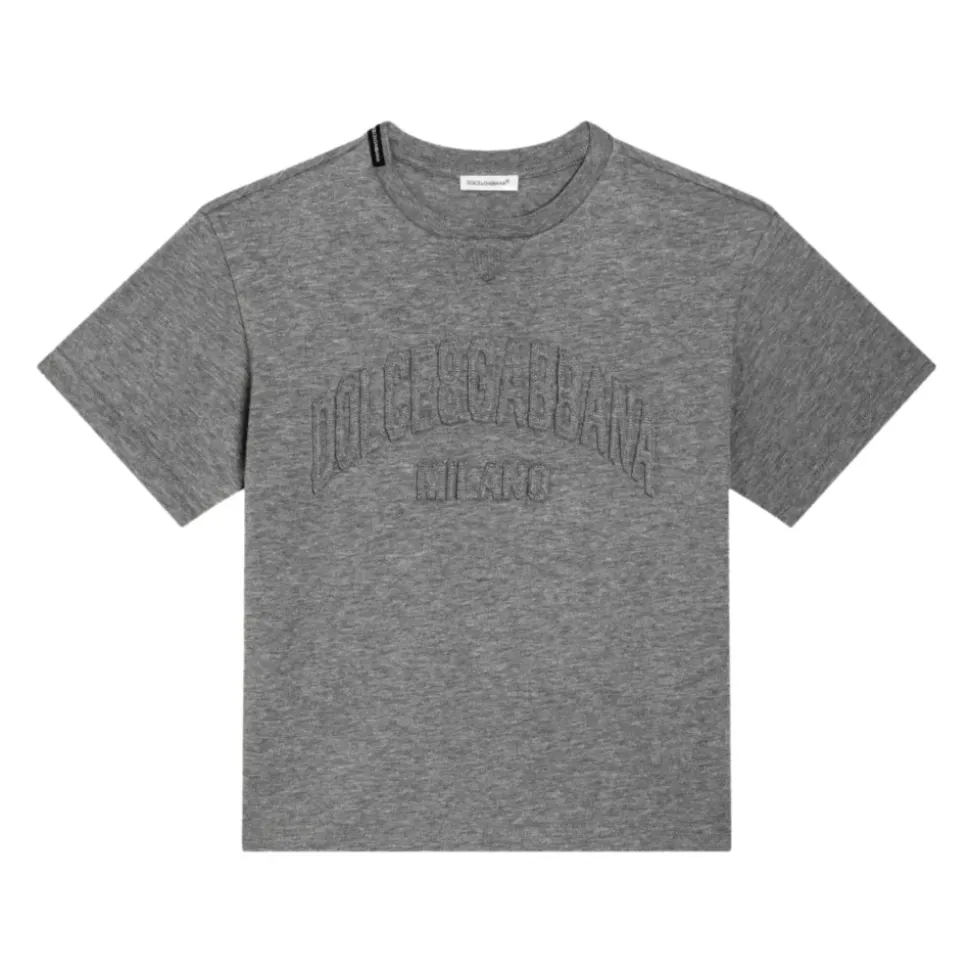 T-shirt z wytłaczanym logo przy dekolcie