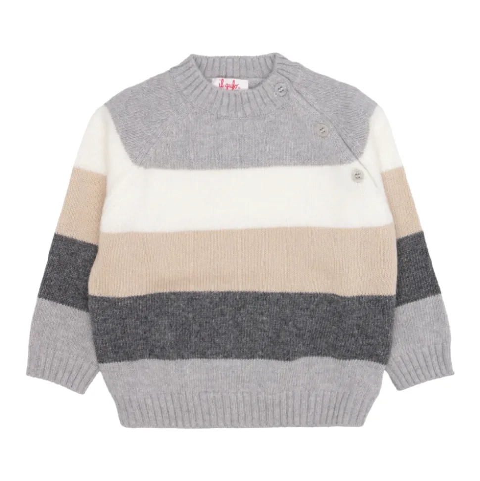 Wielokolorowy Sweter z Dekoltem w Stylu Crew-Neck i Zapięciem na Boku