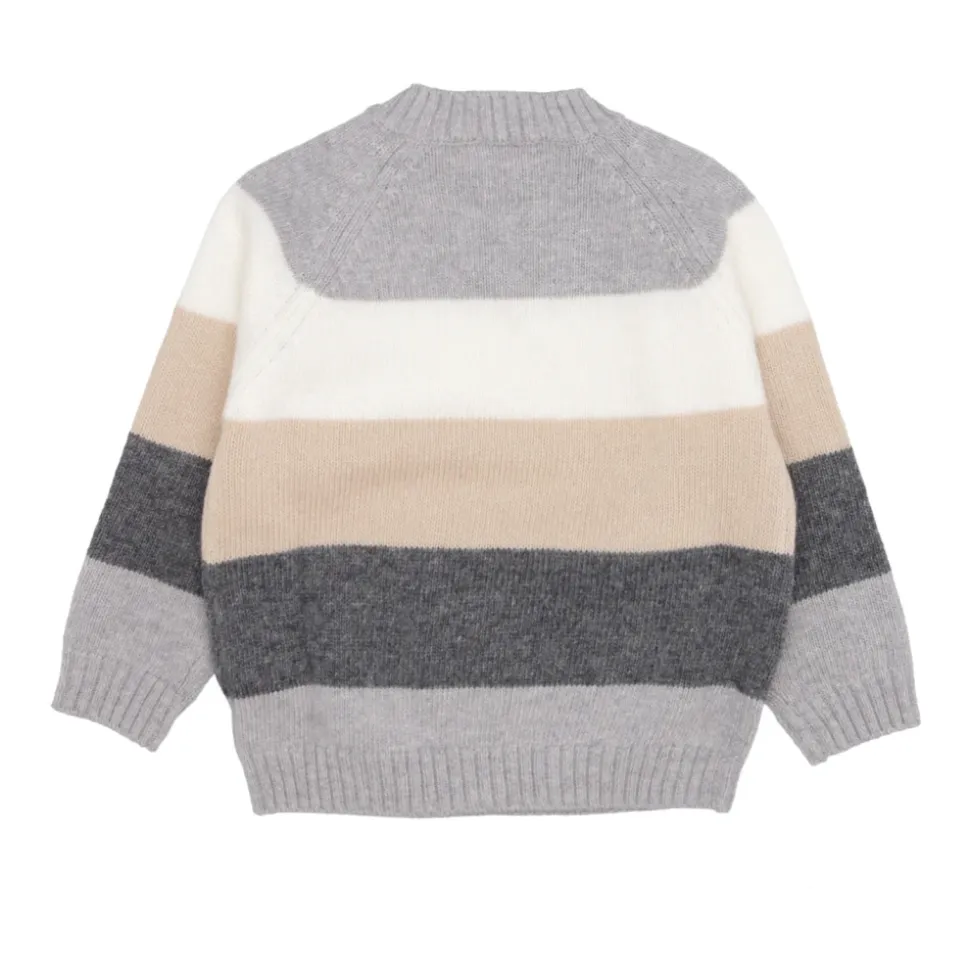 Wielokolorowy Sweter z Dekoltem w Stylu Crew-Neck i Zapięciem na Boku