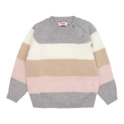 Wielokolorowy Sweter z Dekoltem w Stylu Crew-Neck i Zapięciem na Boku