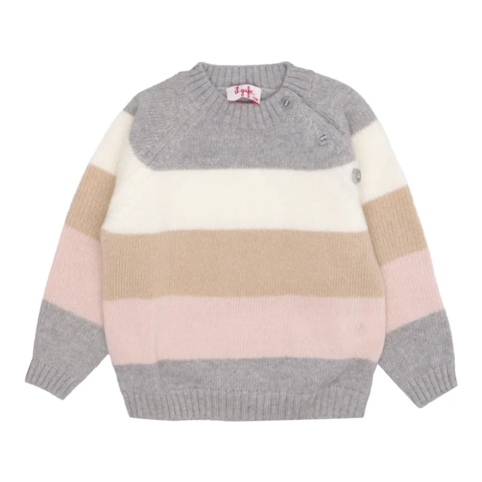 Wielokolorowy Sweter z Dekoltem w Stylu Crew-Neck i Zapięciem na Boku