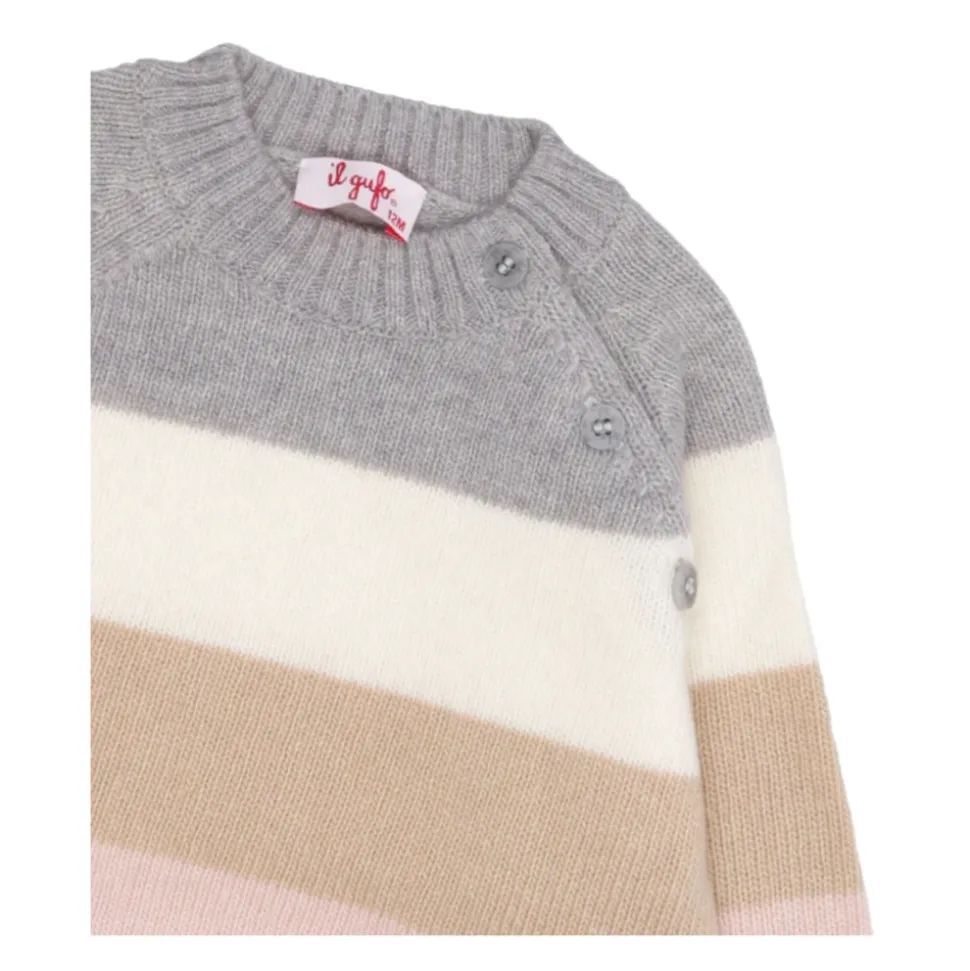 Wielokolorowy Sweter z Dekoltem w Stylu Crew-Neck i Zapięciem na Boku